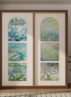 莫奈花园油画风衣柜贴纸防水贴纸