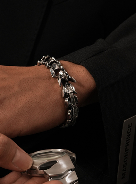 复古做旧龙形夸张宽版粗款手链男