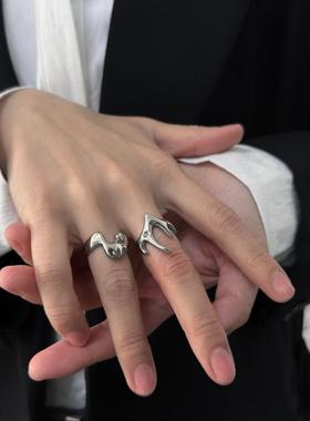 液态火焰钻石ins风钛钢男女戒指