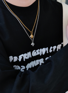 三角镶钻骷髅眼睛叠戴小吊坠项链