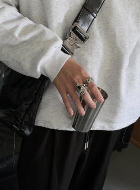 ins风绿宝石手掌钛钢男女戒指