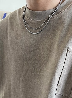 原创设计双层叠戴项链钛钢