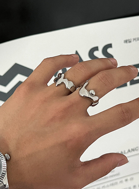 ins情侣液态熔岩不规则钛钢戒指