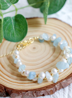 淡水珍珠海蓝宝清新小清新手链