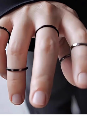 冷淡风钛钢不掉色极细叠戴对戒