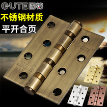 Solid door hinge 4 inch flat open stainless steel thickened toilet door room door silent bearing hinge door against even