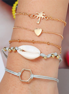 欧美风贝壳几何多边形爱心手链