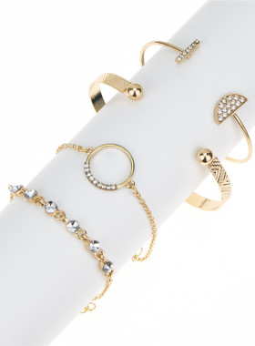 欧美风半圆一字花纹开口合金手链