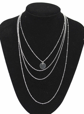 欧美街拍多层流苏亮片吊坠项链