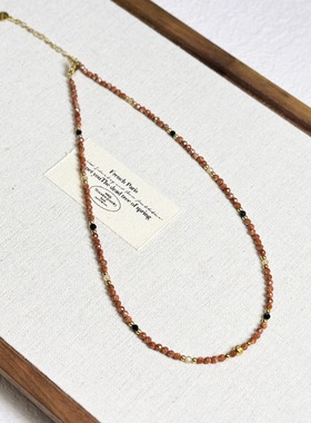 小众文艺复古红色串珠金沙石项链叠戴新中式国风锁骨链颈链