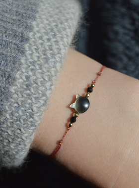 喵星人  光泽好棒！可爱超级迷你蝶贝猫头猫咪手链手绳女闺蜜礼物