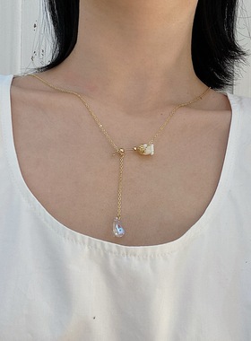 法式月光白玫瑰锁骨链