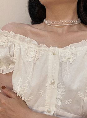 韩国东大门同款双层短款水晶珍珠串珠颈链项链女锁骨链choker网红