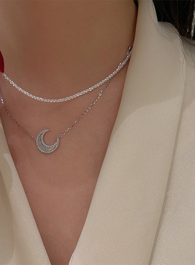ins小众设计感微镶锆石贝母月亮项链温柔超仙气质简约百搭锁骨链