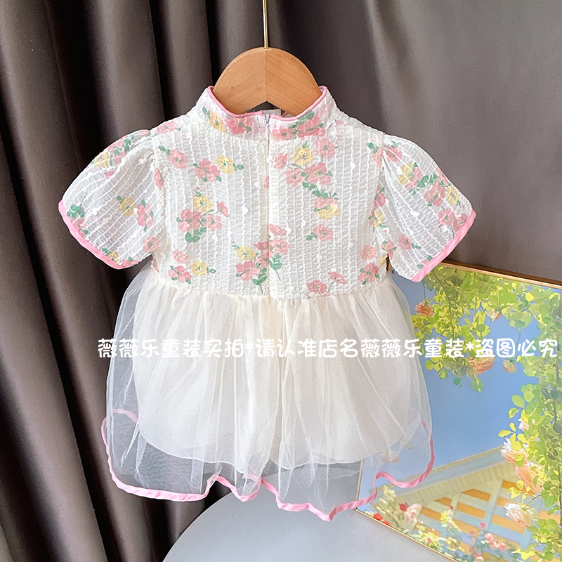 女宝宝夏季碎花汉服连衣裙中小童洋气公主纱裙子女童旗袍裙洋气 - 图2