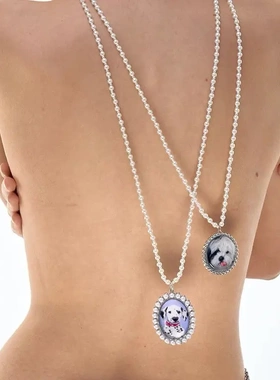 甜美可爱狗狗珍珠串珠长项链辣妹女复古装饰叠戴百搭毛衣链长款