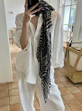 正确版Textured Zebra Scarf 斑马纹微透肌理感围巾方巾