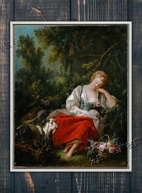 梦中的牧羊女 Dreaming Shepherdess 布歇 欧式复古洛可可装饰画