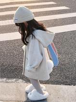 Korean Boy Dress 2024 Autumn Winter New Cute Rabbit bifacial wool How to thicken a female baby Thickened Fur Coat