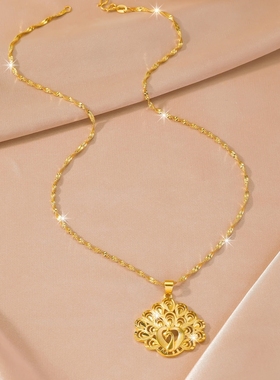 轻奢镀24K黄金色孔雀开屏项链女