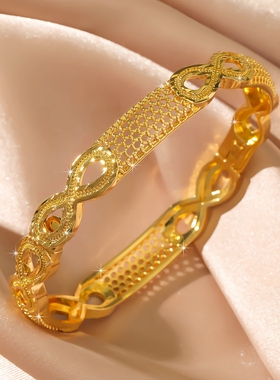 轻奢沙金镀24k女款镂空花纹手镯