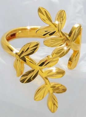 轻奢镀24K仿真沙金橄榄枝女戒
