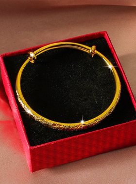 沙金雕花孔雀镀24K黄金色手镯女