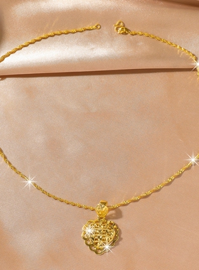 甜美镀24K仿真黄金色爱心项链女