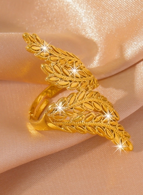 镀24K仿真黄金色麦穗开口戒指女