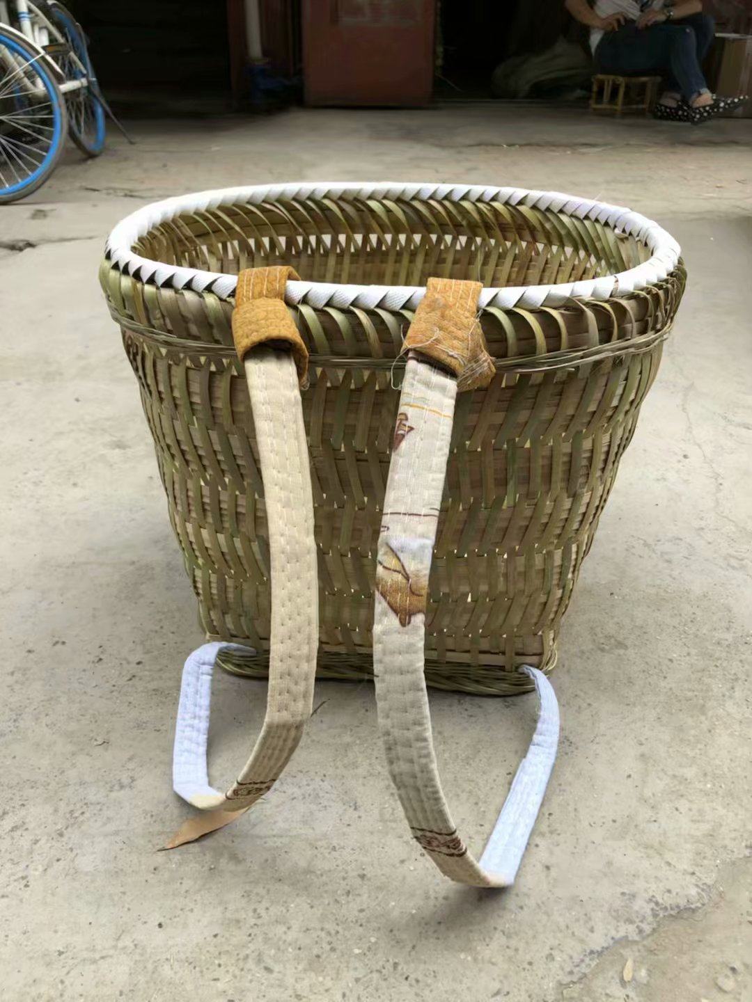 木槿竹背篓竹编背篓塑料花色大人竹篾背篼背筐收纳筐买菜采摘_虎窝淘