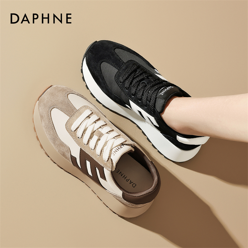 达芙妮真皮阿甘鞋女款2025新款秋季棕色厚底增高老爹鞋运动休闲鞋 - 图2