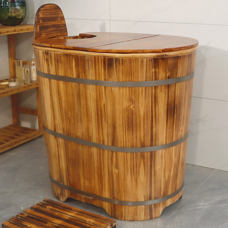 美容院加高不占地泡澡木桶浴桶浴缸加厚成人家用实木桶全身熏蒸桶 - 图0