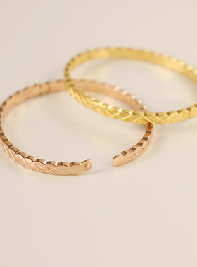 不褪色轻奢镶钻窄版菱格纹卡扣手镯女手环钛钢镀K金银色玫瑰金色