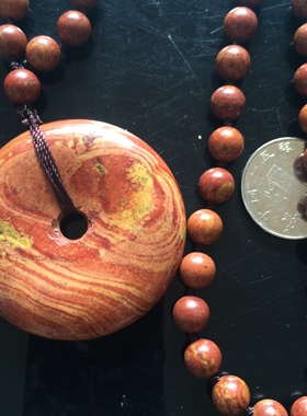 泗水砭石平安扣项链泗滨浮石平安扣项链红黄相间平安扣项链