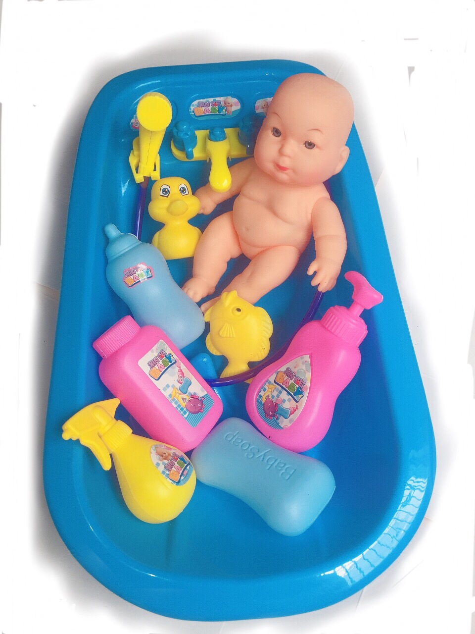 宝宝仿真过家家洗澡戏水浴室儿童玩具娃娃带浴盆套装玩具 - 图3