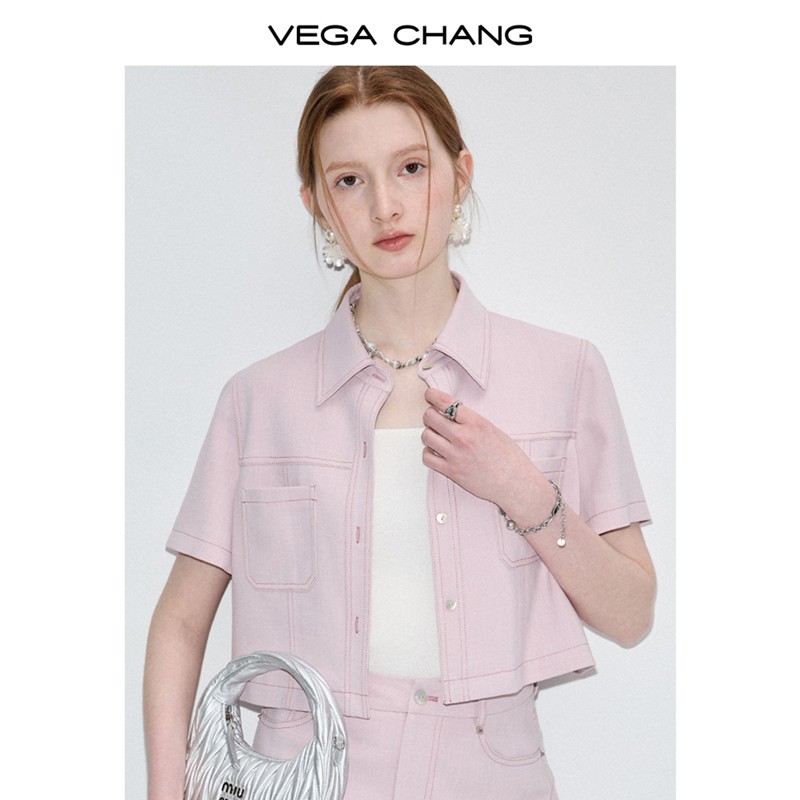 现货 VEGA CHANG休闲时尚套装女夏装短袖上衣+包臀短裙洋气两件套