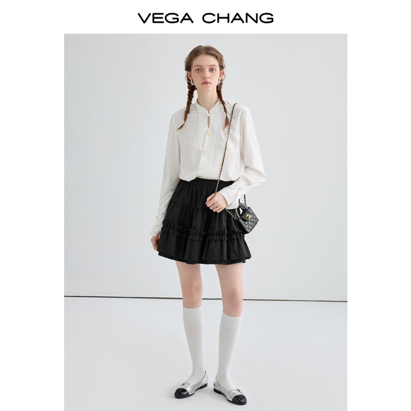 VEGA CHANG新中式衬衫女2024年春新款设计感小众提花袢扣长袖衬衣-图0