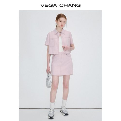 VEGA CHANG休闲时尚套装女夏装短袖上衣+包臀短裙洋气减龄两件套-图0