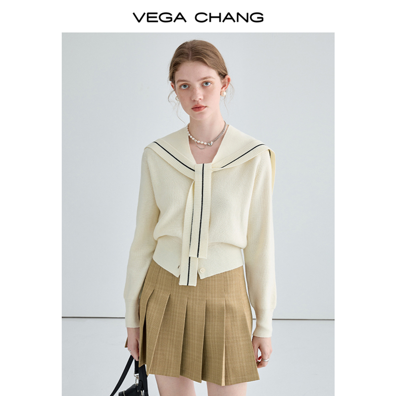 VEGACHANG长袖针织衫女小香风披肩开衫上衣