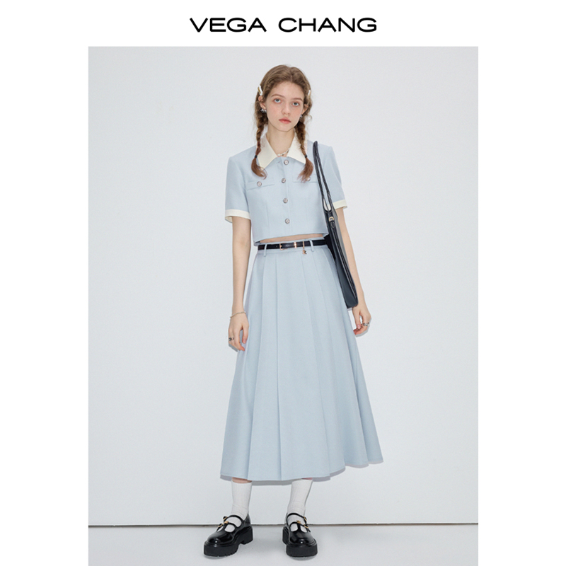 VEGA CHANG时尚套装女2024年夏季新款法式外套半裙气质减龄两件套-图0