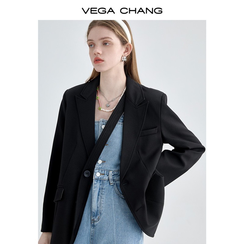 VEGA CHANG小西装女2024年春秋新款法式小众宽松显瘦女士西服外套