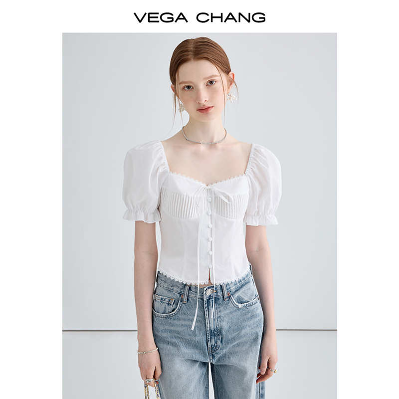 VEGA CHANG白色短袖衬衫女2023夏季新款设计感小众显瘦泡泡袖上衣_VEGA CHANG 概念店_女装/女士精品-第4张图片-提都小院