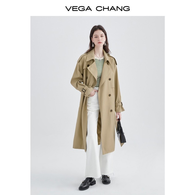 VEGA CHANG风衣女中长款新款韩版收腰时尚外套