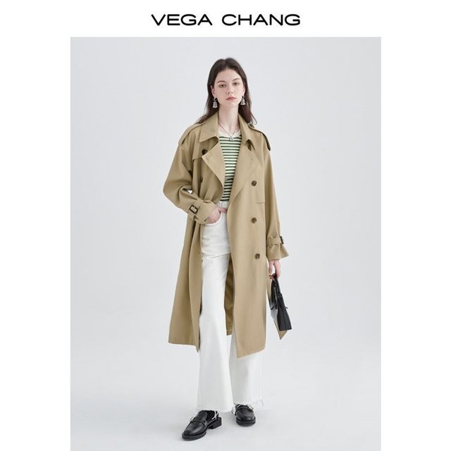 VEGA CHANG Windbreaker Women's Mid length New Korean Waistband Fashion Coat