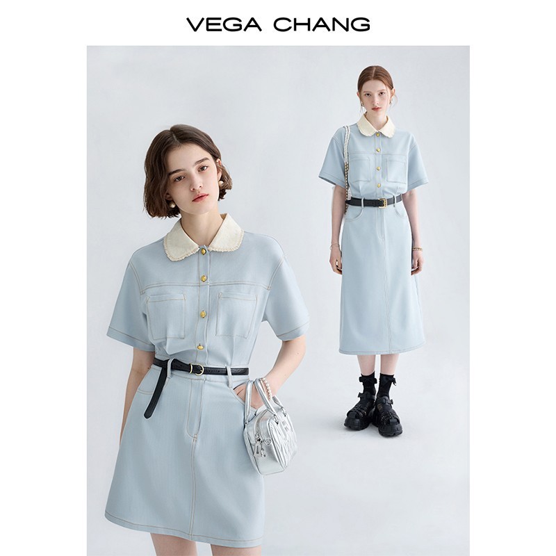 【晁然专属】VEGA CHANG黑色连体裤女夏2024年新款娃娃领连衣裙 - 图0