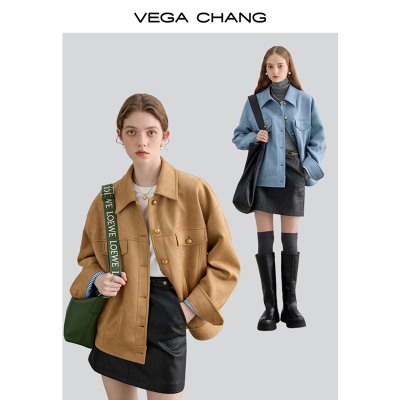 VEGA CHANG黑色短外套女2024春秋新款小个子显瘦气质夹克短款上衣-图1