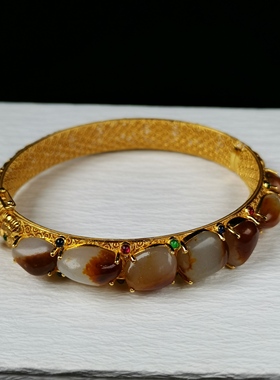 21年老店天然和田玉独籽18k金镶嵌手镯贵妃镯有证书编号d