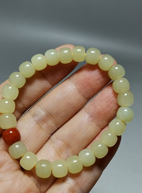 天然和田玉8mm黄玉老型珠手链