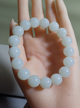 21年老店和田玉白玉手串卡12mm有证书编号909