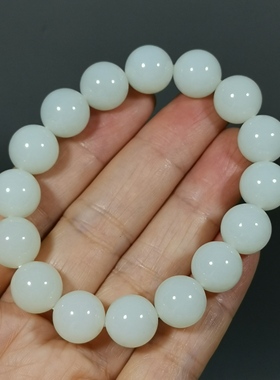 天然和田玉羊脂玉12mm手串有证书